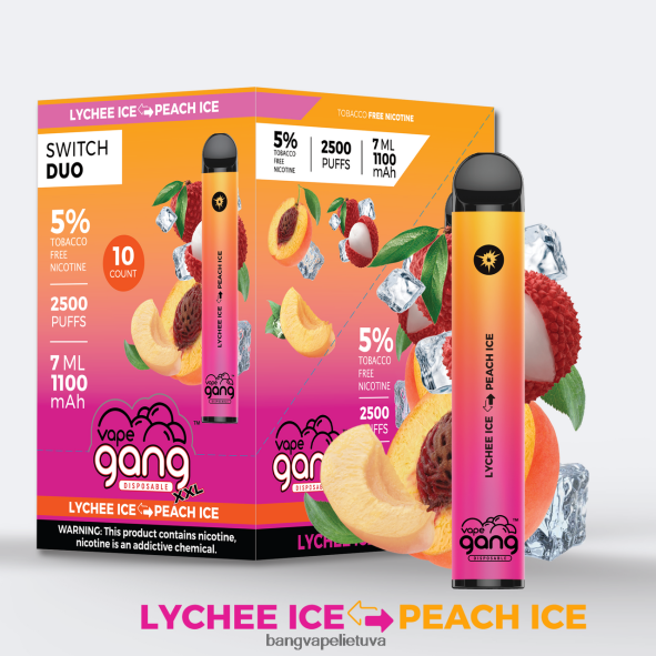 Vape Gang Switch Duo 2 skoniai (10 vnt.) - HF460N42 Bang Vape Vilnius ličių ledas – persikų ledas