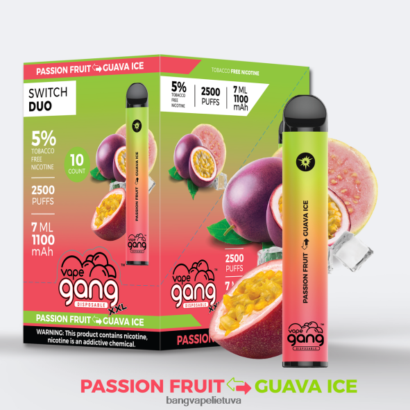 Vape Gang Switch Duo 2 skoniai (10 vnt.) - HF460N44 Bang Disposable Vape Flavors pasifloros – gvajavos ledas