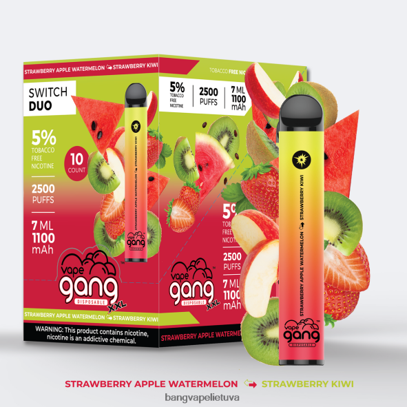 Vape Gang Switch Duo 2 skoniai (10 vnt.) - HF460N45 Bang Disposable Vape Review braškinis obuolys arbūzas - braškinis kivis