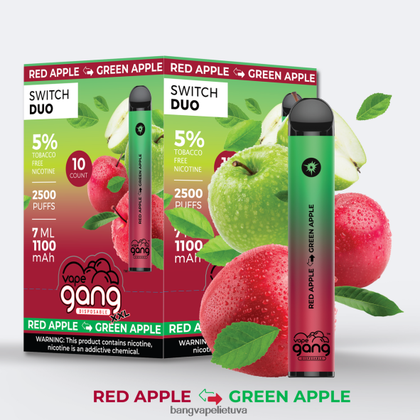 Vape Gang Switch Duo 2 skoniai (10 vnt.) - HF460N46 Bang Vape Disposable raudonas obuolys - žalias obuolys