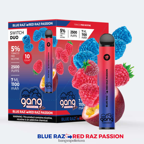 Vape Gang Switch Duo 2 skoniai (10 vnt.) - HF460N46 Bang Vape Disposable raudonas obuolys - žalias obuolys