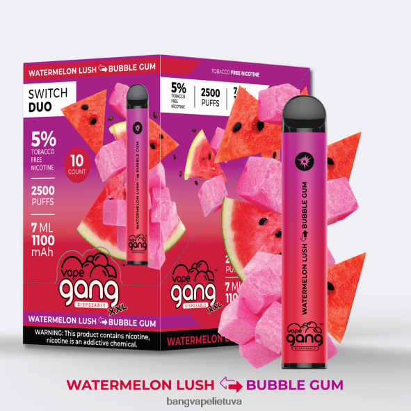 Vape Gang Switch Duo 2 skoniai (10 vnt.) - HF460N49 Bang Box Vape Flavors arbūzas sodrus - burbulinė guma