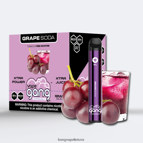 Vape Gang XL vienkartiniai garinukai 600 išpūtimų (10 vnt.) - HF460N71 Bang Box Vape Flavors vynuogių soda