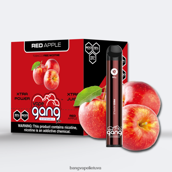 Vape Gang XL vienkartiniai garinukai 600 išpūtimų (10 vnt.) - HF460N73 Bang Vape Lietuva raudonas obuolys